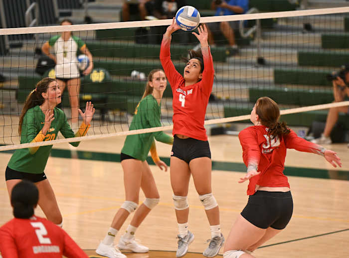 Mater Dei's Ayva Ostovar (4) with a set